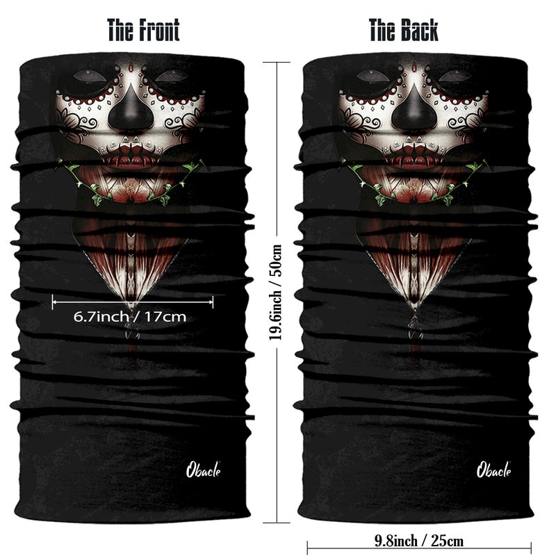 Obacle قناع وجه جمجمة أوباكل للنساء لحماية من الغبار والرياح والأشعة فوق البنفسجية والشمس، باندانا قناع وجه بدون seams لمهرجان الرقص وركوب الدراجات النارية وصيد الأسماك والأنشطة الخارجية والجري، قناع أنبوب ثلاثي الأبعاد (زهور خضراء تحت الذقن للنساء) - Image 3